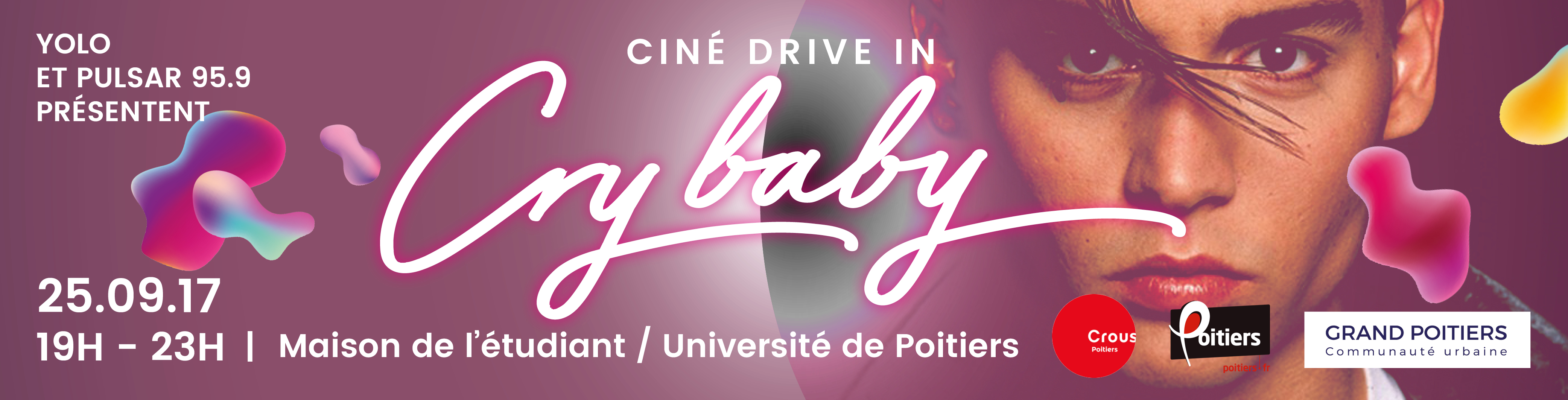 visuel promotionnel pour un ciné drive in cry baby